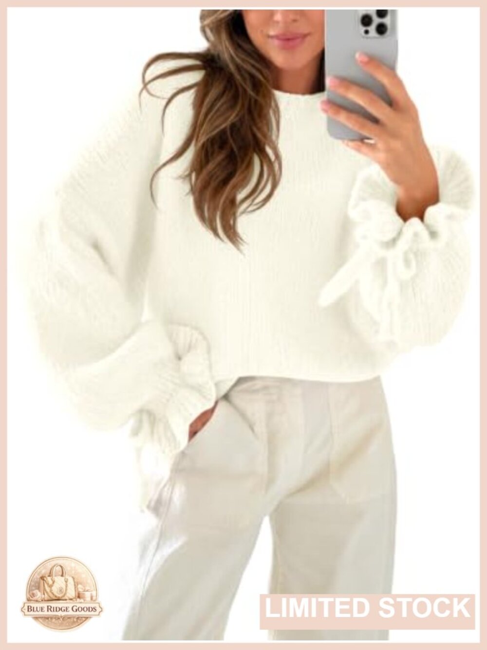 Chunky Knit Ruffle Sleeve Oversized Pullover Sweater
